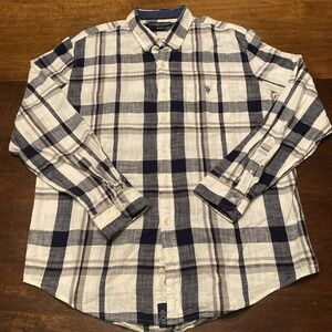 US Polo Assn Men Shirt XXL Blue Preppy Plaid Classic Button Down Long Sleeve Top